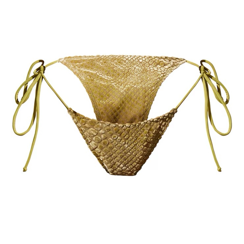 PRETTY LITTLE THING OLIVE DEVORE TIE SIDE BIKINI BOTTOMS US SIZE 6